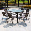 Rectangle Outdoor Garden Table and Chair Set Patio Seats with Parasol Base Hole