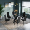 Glass Top Dining Table and Chairs 2 4 6 Set Dining Room PU Black Chair Kitchen