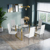 Rectangular Glass Dining Room Set with PU Chairs Kitchen Table and Chairs Set
