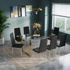 Rectangular Glass Dining Room Set with PU Chairs Kitchen Table and Chairs Set