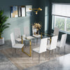 Rectangular Glass Dining Room Set with PU Chairs Kitchen Table and Chairs Set