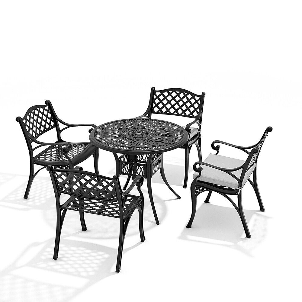 Aluminium Cafe Bistro Set Garden Furniture Table & Chair Patio Cast Black White