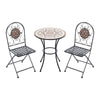 3pc Mosaic Tile Garden Bistro Set Outdoor Round Side Table with 2 Folding Chairs