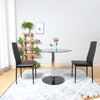 Glass Dining Table Pedestal Round Black 2/4Pcs PU Leather Padded Kitchen Chairs
