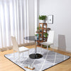 Glass Dining Table Pedestal Round Black 2/4Pcs PU Leather Padded Kitchen Chairs