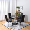 Glass Dining Table Pedestal Round Black 2/4Pcs PU Leather Padded Kitchen Chairs
