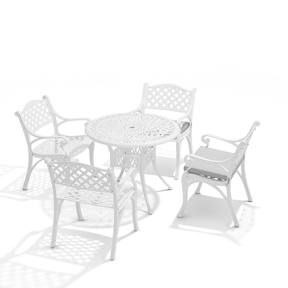 Aluminium Cafe Bistro Set Garden Furniture Table & Chair Patio Cast Black White