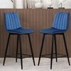 Set of 2 Velvet Chairs High Back Bar Stools Footrest Backrest Metal Legs Pub