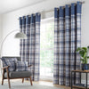 Lined Curtains Tartan Check Eyelet Ring Pair Red Charcoal Grey Ochre Blue Drapes