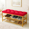 2-Tier Velvet Top Bamboo Gold Metal Shoe Rack Stand Shoe Storage Shelf Hallway