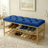 2-Tier Velvet Top Bamboo Gold Metal Shoe Rack Stand Shoe Storage Shelf Hallway