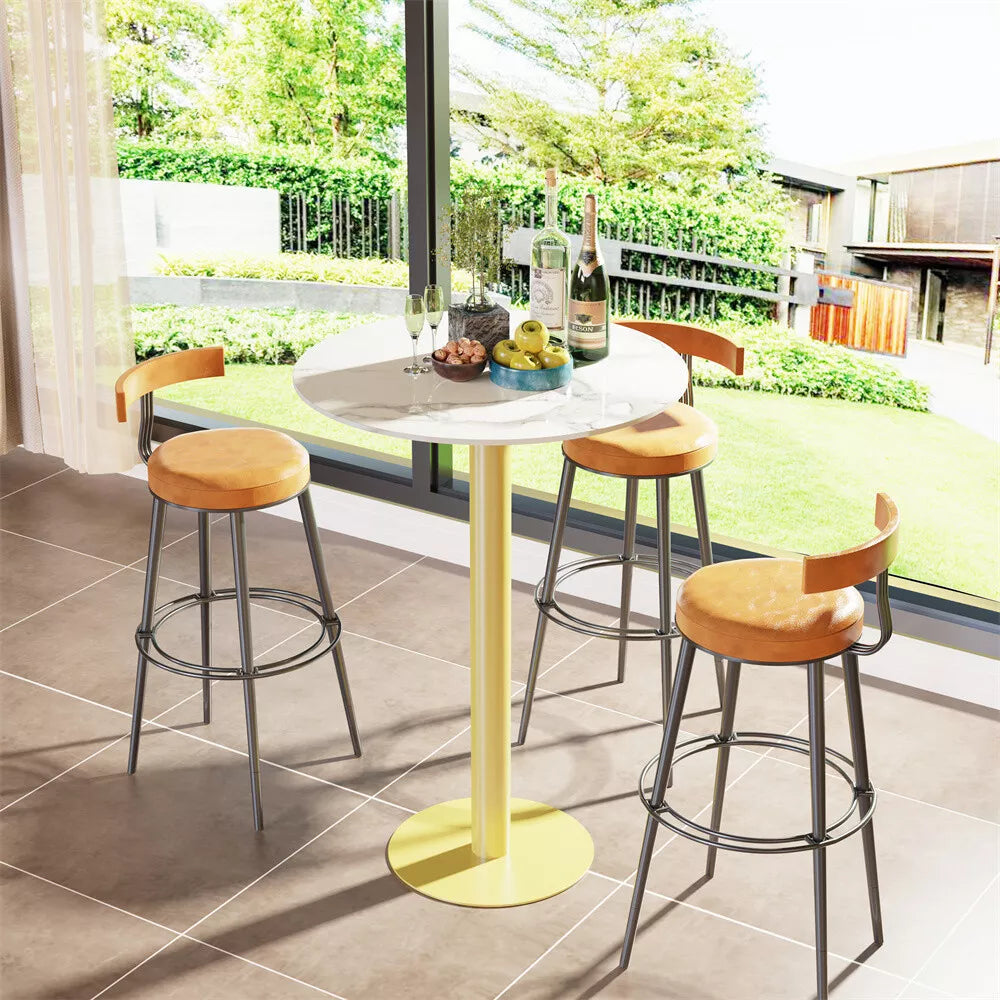 Heavy Duty Round Marble Bar Table Counter Pub Pedestal Poke Side Accent Table UK
