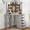 Corner Dressing Table with LED Lights Vanity Makeup Desk with Mirror & 5 Drawers