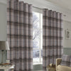 Warrington Tartan Checked Ring Top Eyelet Blackout Lined Curtain In Grey Or Red