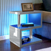 High Gloss Side Coffee Table 2 Tier Bedside End Table With LED Light Living Room