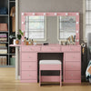 Vanity Desk with Power Outlet, Makeup Vanity with Mirror, Dressing Table Drawers