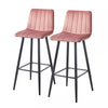 Set of 2 Velvet Chairs High Back Bar Stools Footrest Backrest Metal Legs Pub