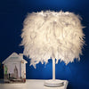 White Feather Lampshade Table Lamp Bedroom Desk Bedside Night Light Round Warm