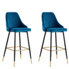 Pair of Bar Stools Kitchen Breakfast Velvet Padded Bar Chair with Metal Legs