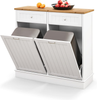 Tilt Out Trash Cabinet White Bin Holder with Drawers Storage Unit for Kitchen