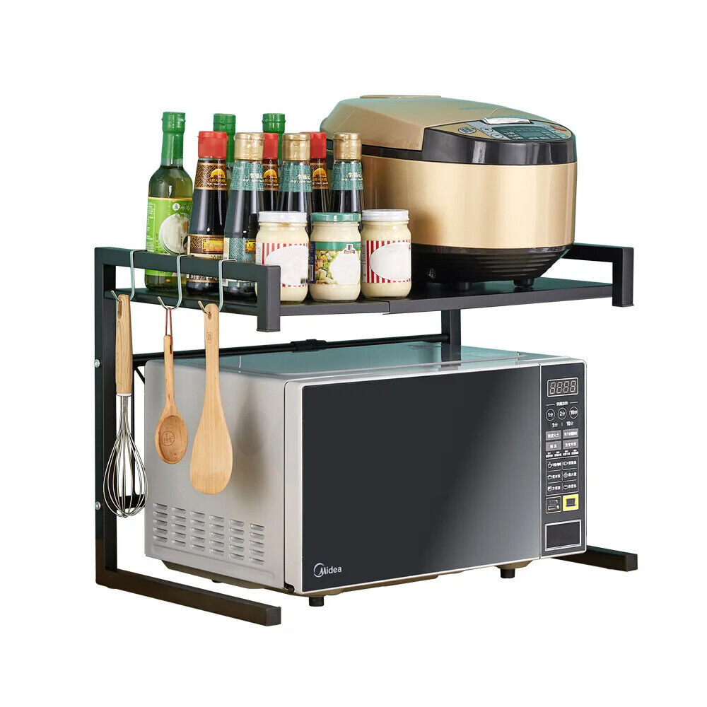 2/3Tier Extendable Microwave Oven Rack Stand Storage Holder Kitchen Corner Shelf