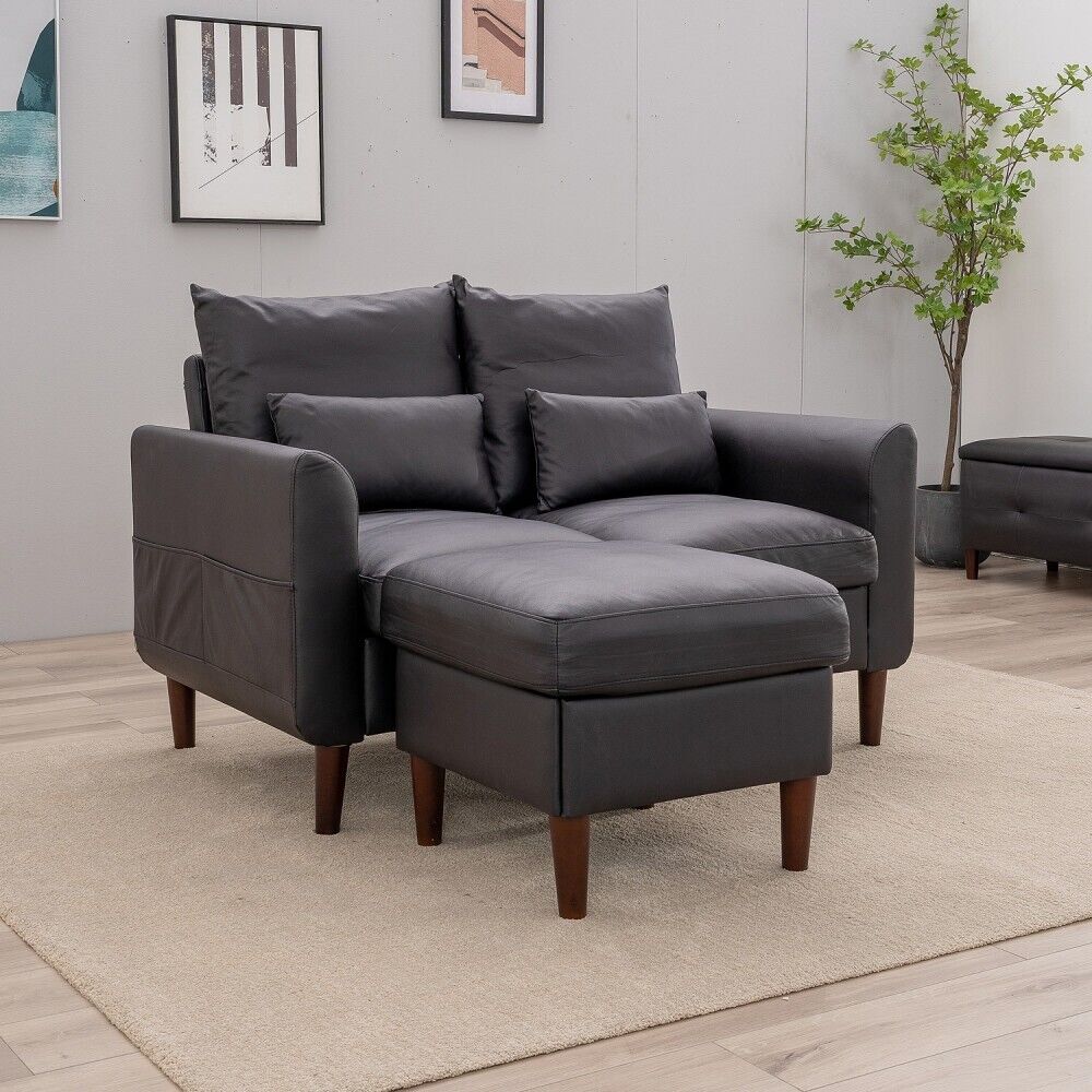 2 Seater faux leather/Linen Fabric Love Seat Sofa Armchair with Footstool Couch