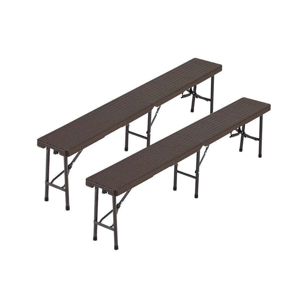 Garden PE Rattan Picnic Dining Beer Table & Chairs Camp Bistro Trestle Bench Set