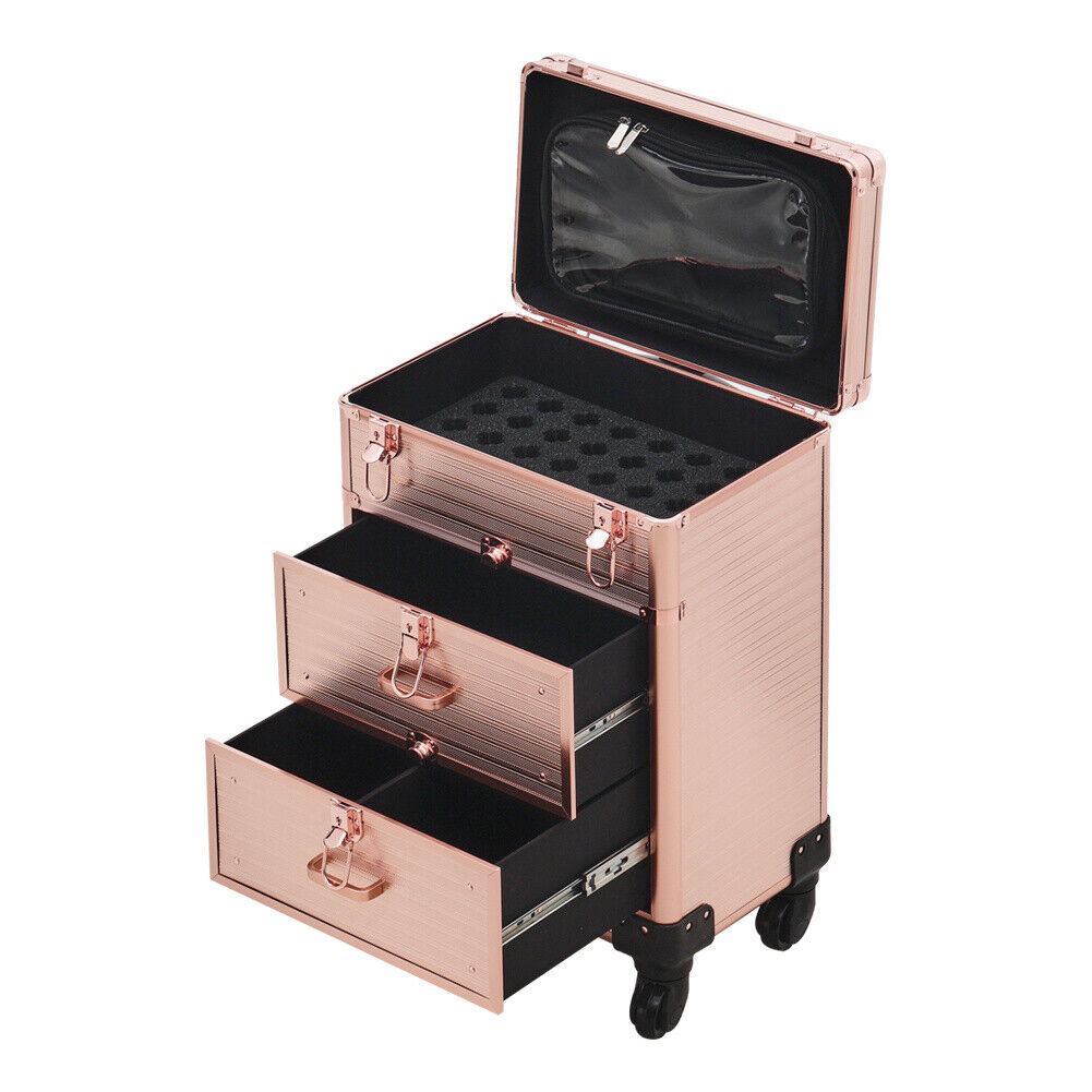 Rolling 4 in 1 Makeup Trolley Beauty Trolley Case w/Drawers Hairdressing Case