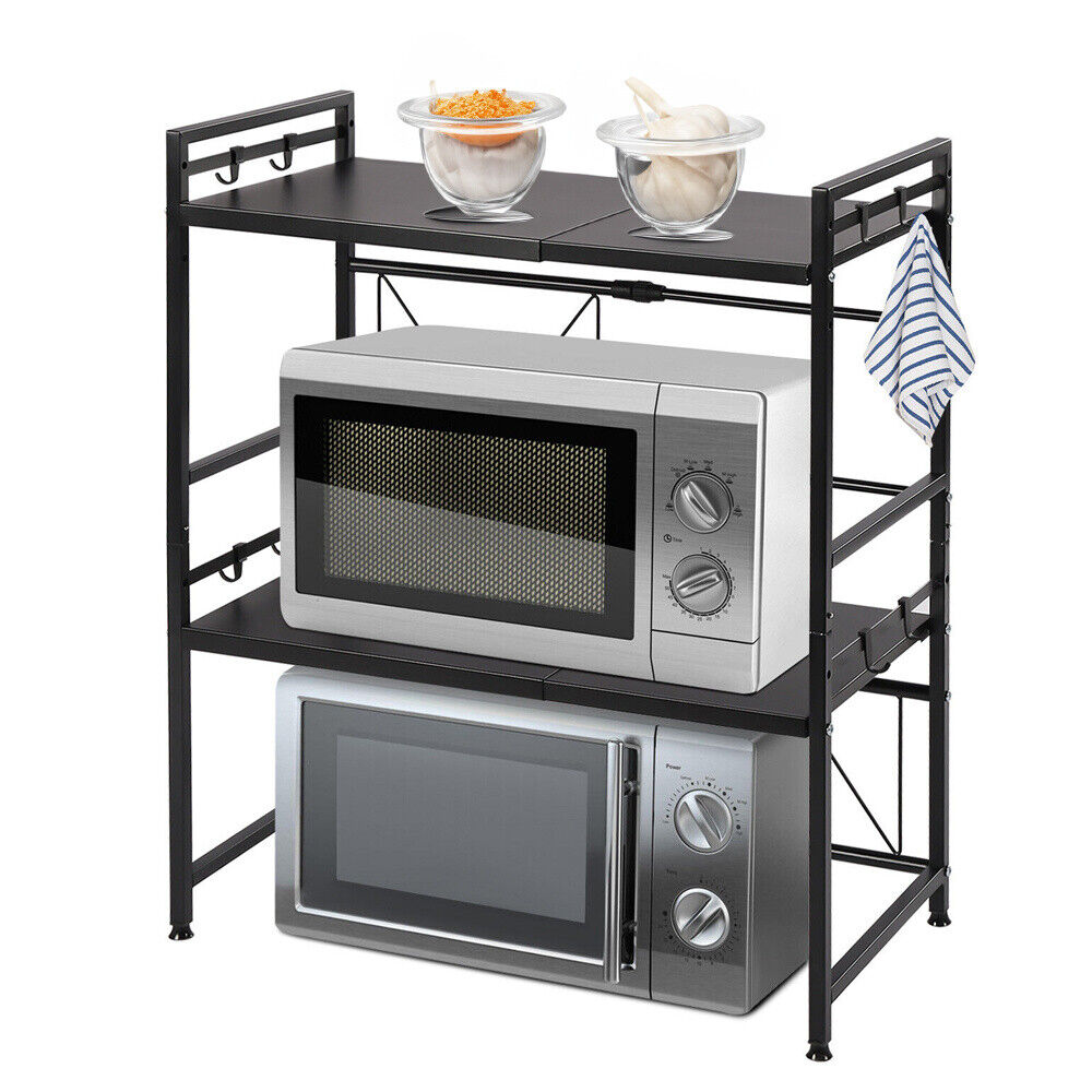 2/3Tier Extendable Microwave Oven Rack Stand Storage Holder Kitchen Corner Shelf