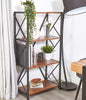 Industrial Style 3/ 4 Tier Bookshelf Walnut & Black Metal Shelves Display Shelf