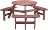 Round Picnic Table 6 Seater Solid Wood Garden Dining Bench Parasol Hole Set 90cm