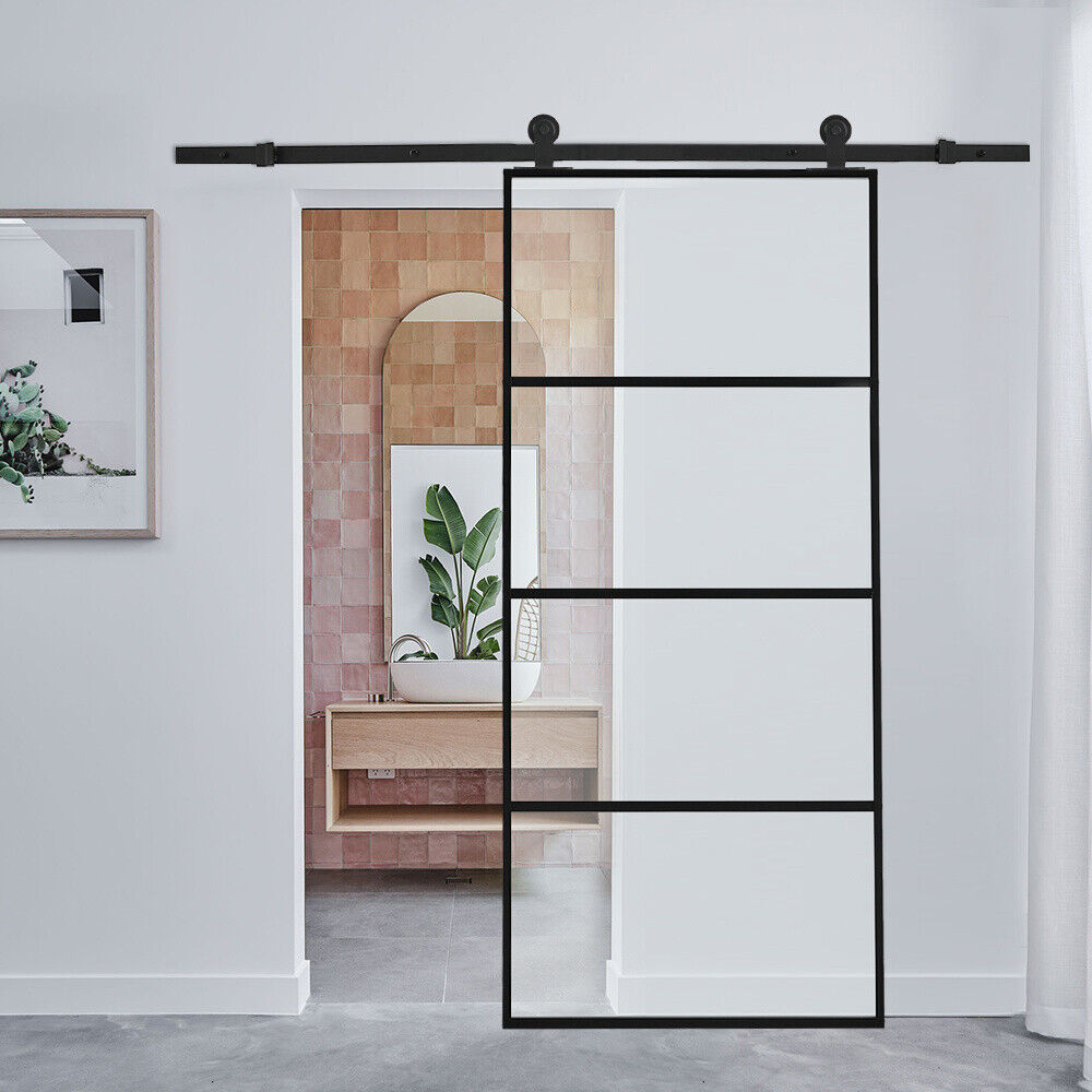 Home Interior Sliding Door Frosted/Clear Glass Door Panels &6FT Track System Kit