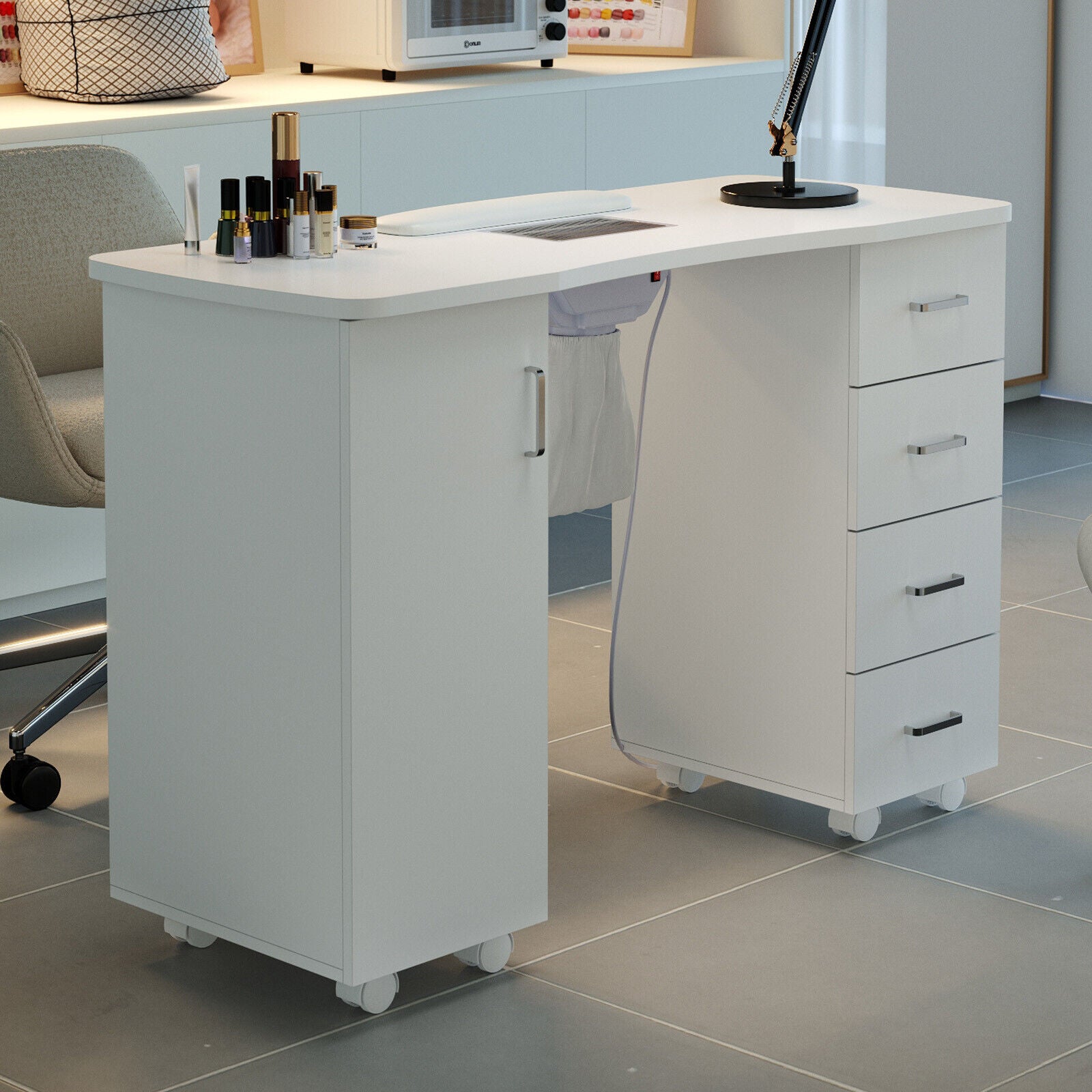 Mobile Nail Station Salon Manicure Table Desk Art Beauty Storage Drawers Cabinet