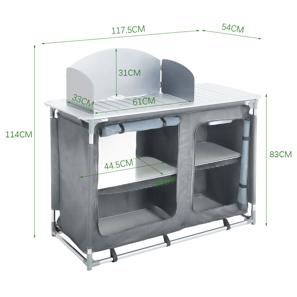 Aluminium Camping Table Kitchen Unit Folding Storage Outdoor Cook Station w/Bag