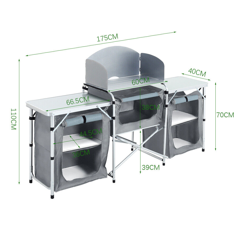 Aluminium Camping Table Kitchen Unit Folding Storage Outdoor Cook Station w/Bag