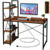 Computer Desk Study Table with 4 Tier Bookshelf and Power Outlet Laptop Table