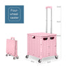 FOLDING SHOPPING CART PLASTIC CRATE TROLLEY STORAGE BOX WHEELS BOOT WITH LID 45L