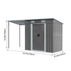 4/5/6/8/10FT Steel Garden Storage Shed Tool House with Side Canopy & 2 Air Vents
