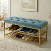 2-Tier Velvet Top Bamboo Gold Metal Shoe Rack Stand Shoe Storage Shelf Hallway