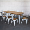 Style Dining Sets Rectangular Table & Chairs White Metal Wood Restaurant