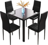 3/5Pcs Small Space Dining Set Square Glass Dining Table+ 2/4 Dining Chairs Home