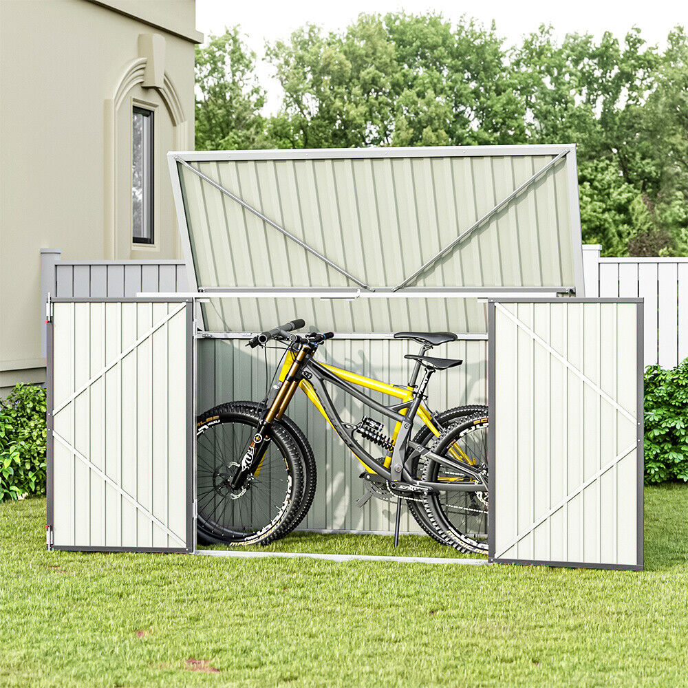 6.4 x 6.7ft Garden Waterproof Anti-UV Storage Pent Bike Shed Steel Lockable Door