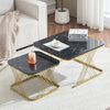 Set of 2 Fuax Marble Nesting Coffee Table Square Side End Tables with Metal Legs