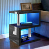 High Gloss Side Coffee Table 2 Tier Bedside End Table With LED Light Living Room