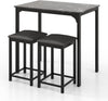 Bar Table Set Marble Effect Top Compact Breakfast Dining Table with Stools Black