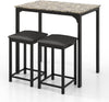 Bar Table Set Marble Effect Top Compact Breakfast Dining Table with Stools Black