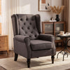 Retro Accent Chair Wingback Armchair with Wood Frame for Living Room Dark Grey