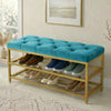 2-Tier Velvet Top Bamboo Gold Metal Shoe Rack Stand Shoe Storage Shelf Hallway