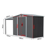 4/5/6/8/10FT Steel Garden Storage Shed Tool House with Side Canopy & 2 Air Vents
