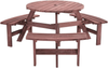Round Picnic Table 6 Seater Solid Wood Garden Dining Bench Parasol Hole Set 90cm